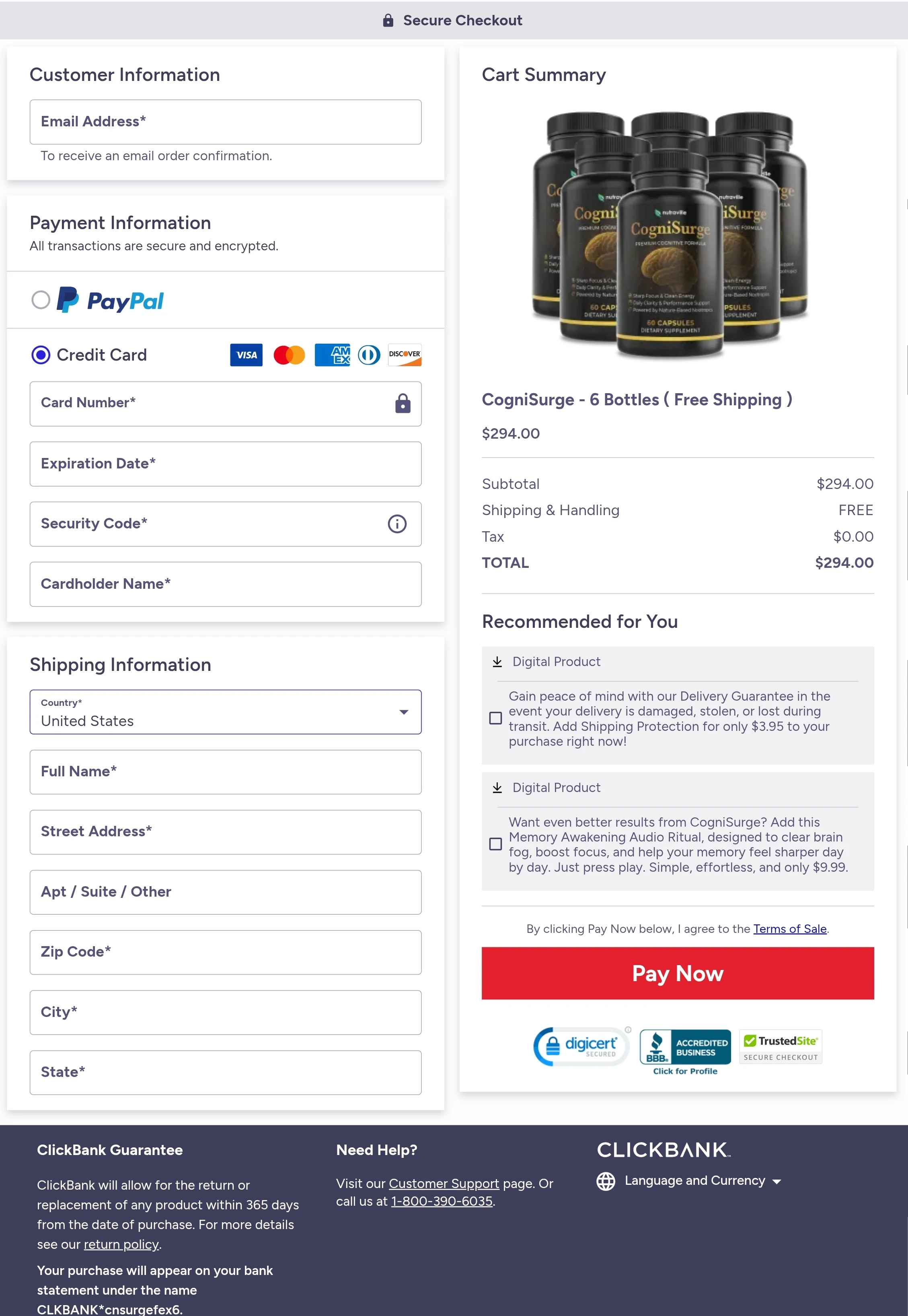 CogniSurge order form